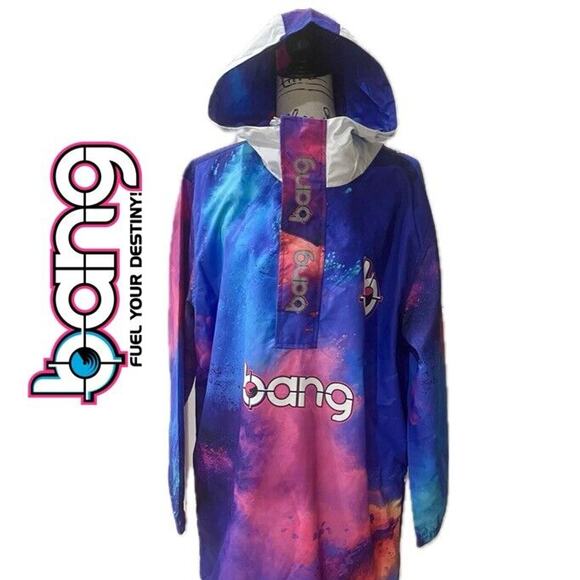 BANG ENERGY TIE DYE WINTER BREAKER RAIN COAT HOODED SZ M/L VERSATILE AESTHETIC - Picture 1 of 16